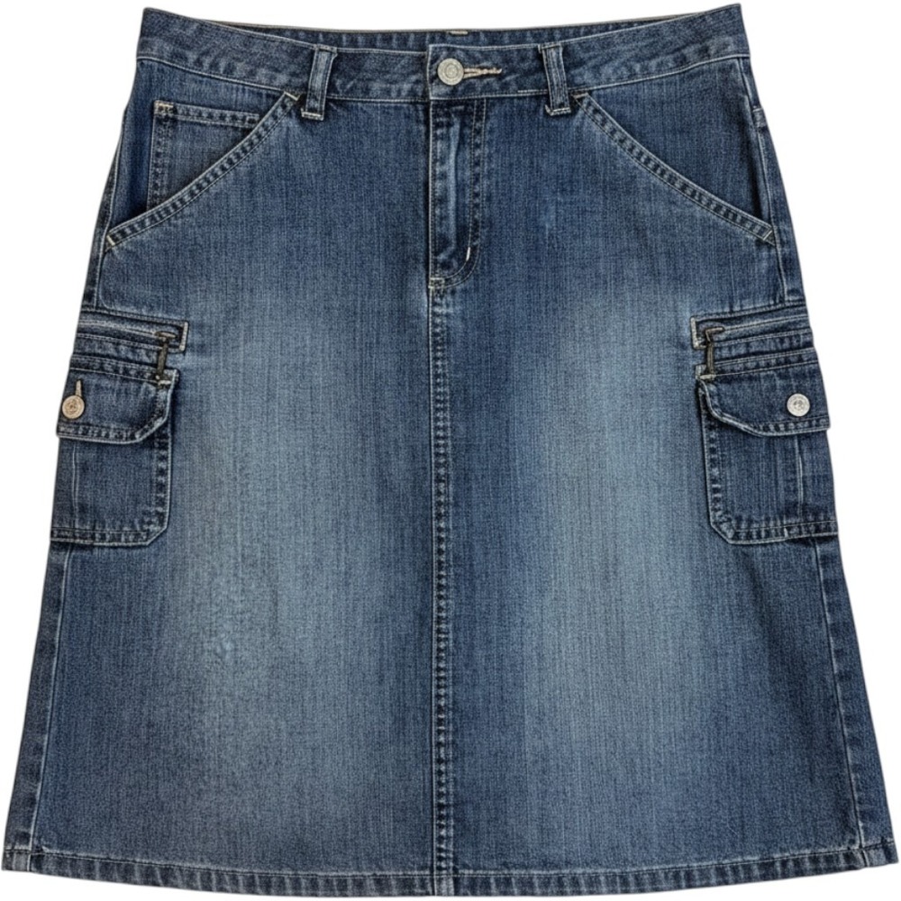 Vtg Y2K Old Navy Womens Blue Denim Cargo Skirt Med Wash Utility Size 14 Gorpcore